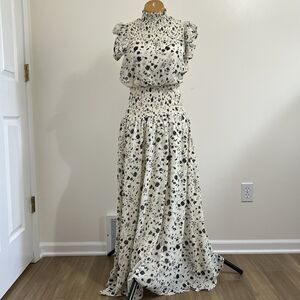 Lulus Cream Floral Smocked Maxi Dress XS